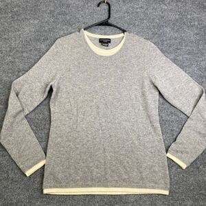 Sutton Studio Cashmere Sweater Womens Large Gray Cream Trim Crew Neck Pullover